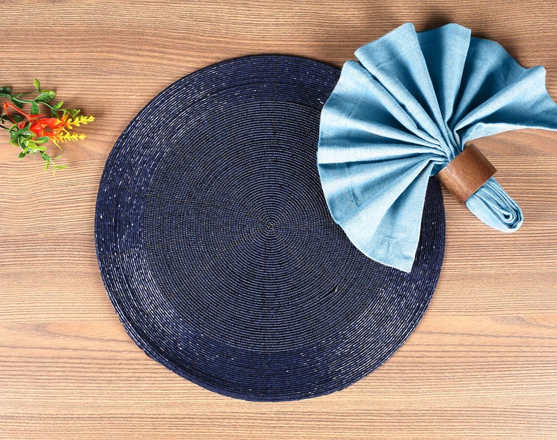 Light & Pro Lightnpro Farmhouse Beaded Placemats Set of 4 - Round Table Chargers - Decorative Handmade Beaded Placemats by Skilled Artisans - Elegant Table DÃ©cor for Dining & Special Occasions - 13 Inch Navy - Image 5